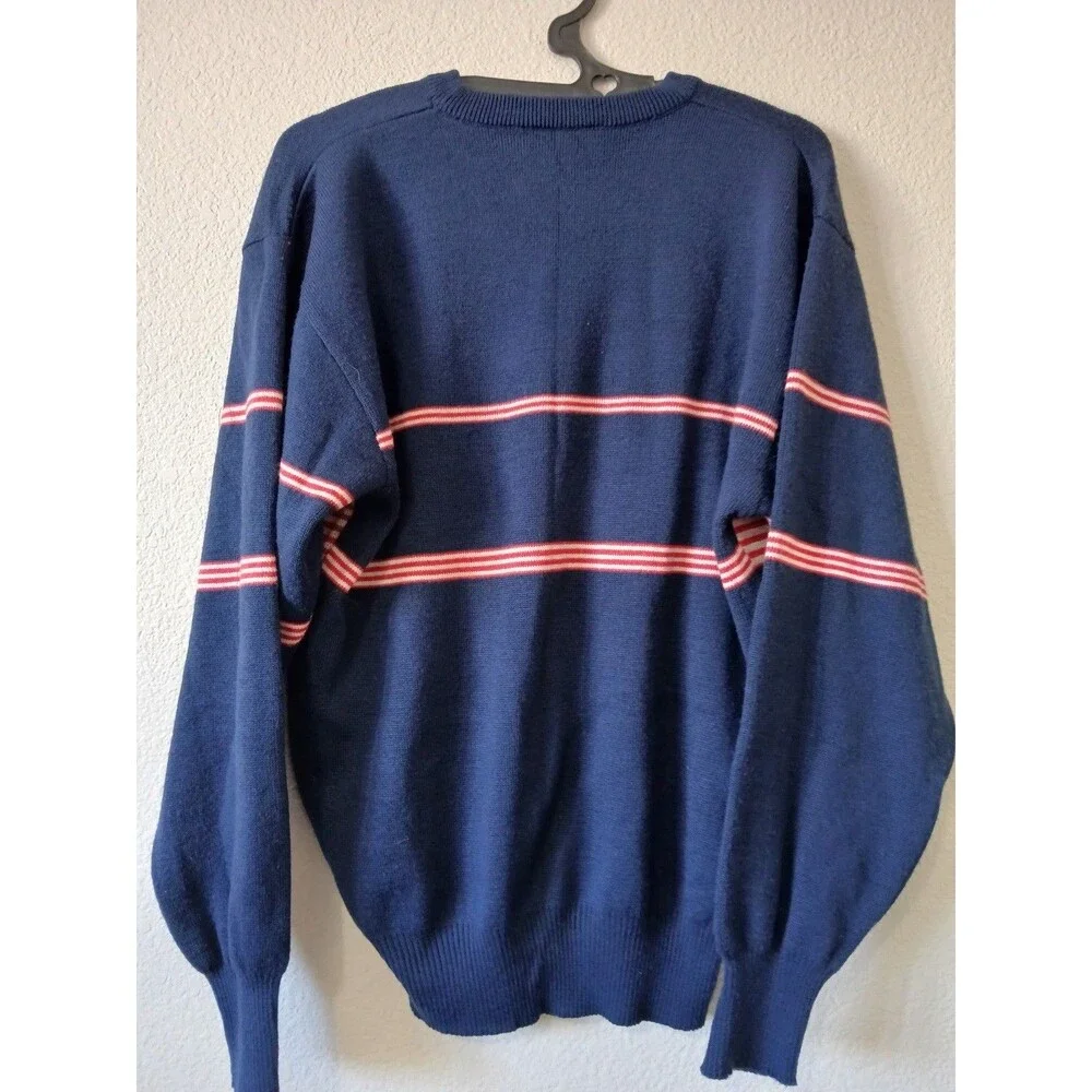 Ossi‎ Skiwear Mens Blue Geometric Knit Sweater Retro Ski Acrylic Wool Size L